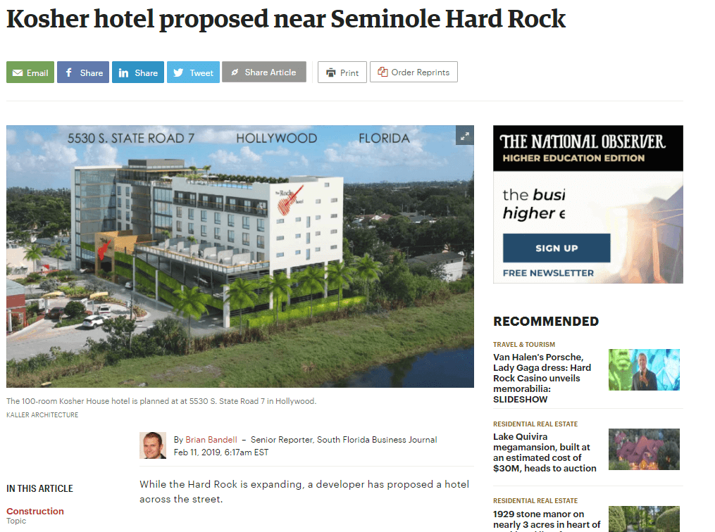 Kosher hotel proposed near Seminole Hard Rock